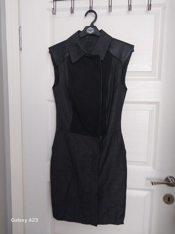 Kemerli Siyah Midi Kalem Elbise - Görsel 5