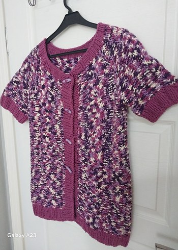 Kız Çocuk Mor Örgü Kısa Kollu Hırka - Görsel 2