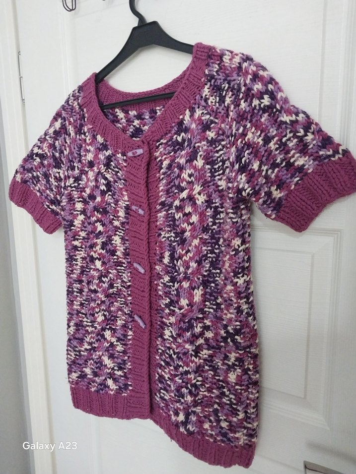 Kız Çocuk Mor Örgü Kısa Kollu Hırka - Görsel 2