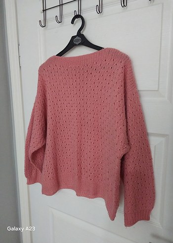 Pembe Örgü Kadın Triko Kazak - Görsel 2