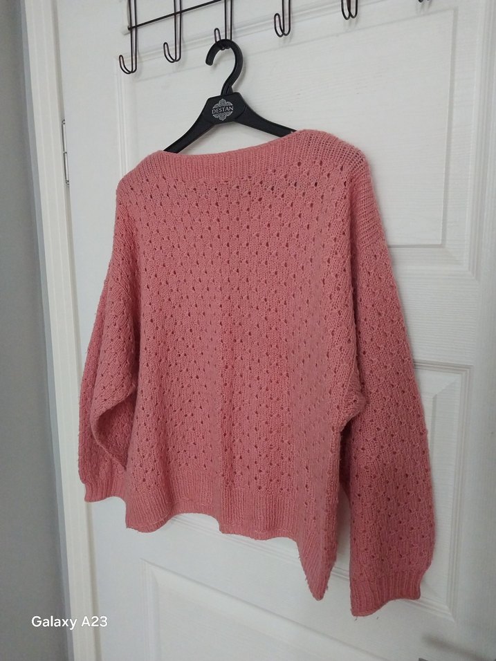 Pembe Örgü Kadın Triko Kazak - Görsel 2
