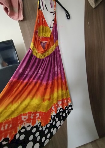 Renkli Bağlama İpli Uzun Bohem Elbise - Görsel 3