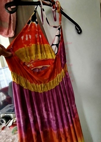 Renkli Bağlama İpli Uzun Bohem Elbise - Görsel 2