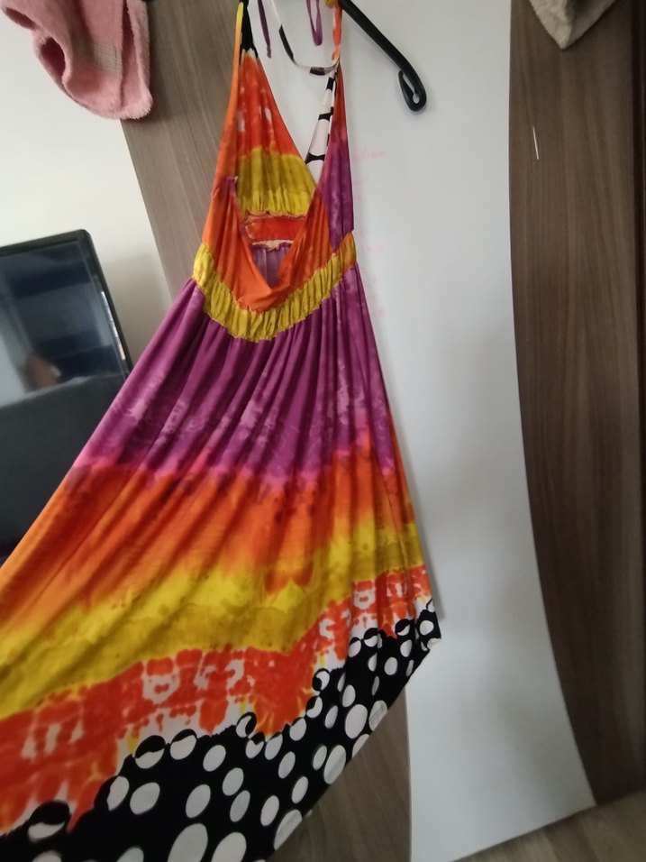 Renkli Bağlama İpli Uzun Bohem Elbise - Görsel 3