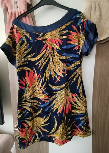 Kısa Kollu Desenli Mini elbise - Görsel 2