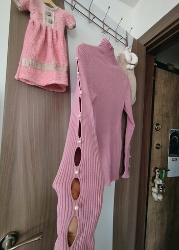 Pembe Boğazlı İnce Triko Kadın Kazak - Görsel 2