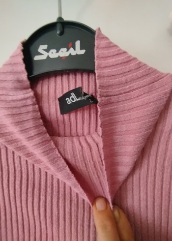 Pembe Boğazlı İnce Triko Kadın Kazak - Görsel 3