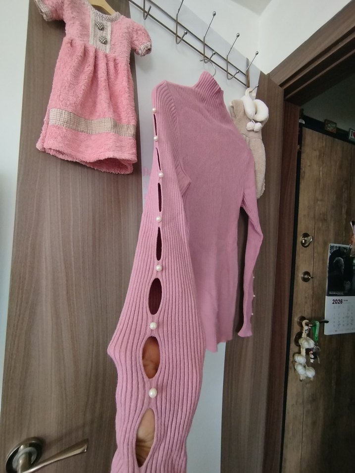 Pembe Boğazlı İnce Triko Kadın Kazak - Görsel 2