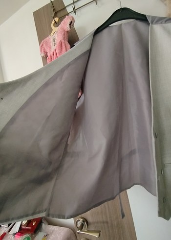 Gri Keten Kumaşlı Düğmeli Kolsuz Yelek - Görsel 4