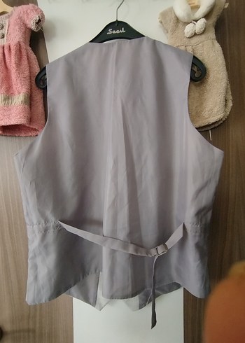 Gri Keten Kumaşlı Düğmeli Kolsuz Yelek - Görsel 2