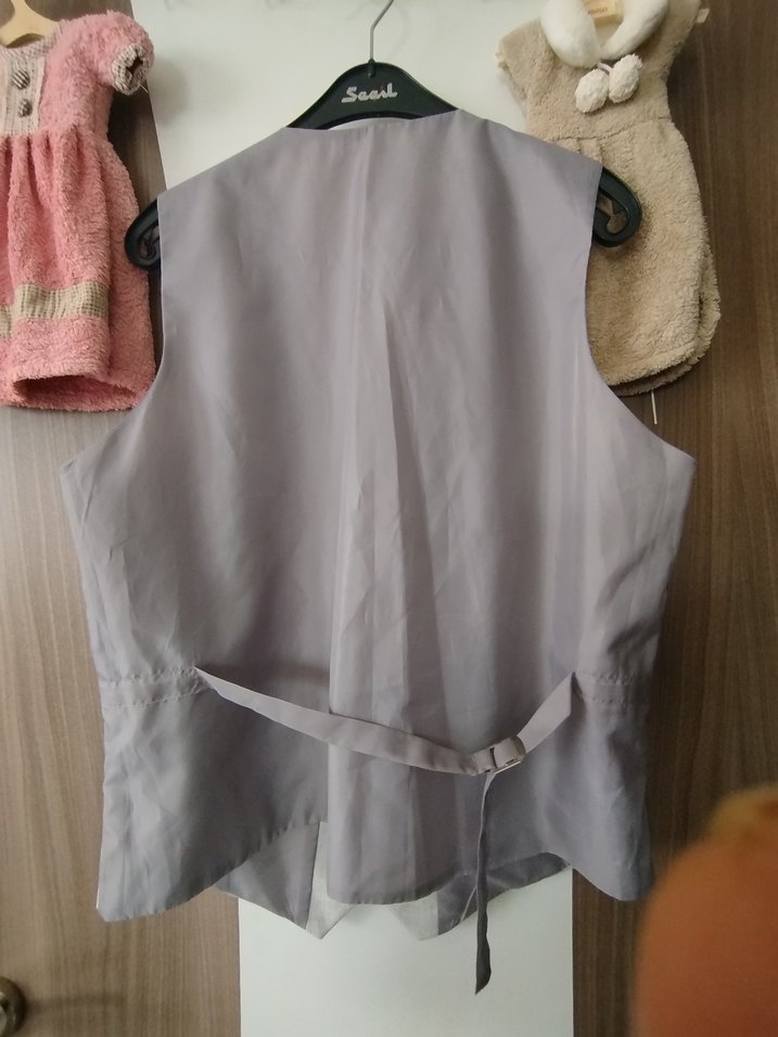 Gri Keten Kumaşlı Düğmeli Kolsuz Yelek - Görsel 2