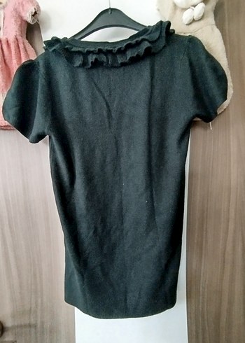 Kısa Kollu Siyah Fırfırlı güller  Kadın Bluz - Görsel 4