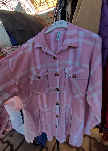 Pembe Düğmeli Midi Kadın Gömlek - Görsel 5