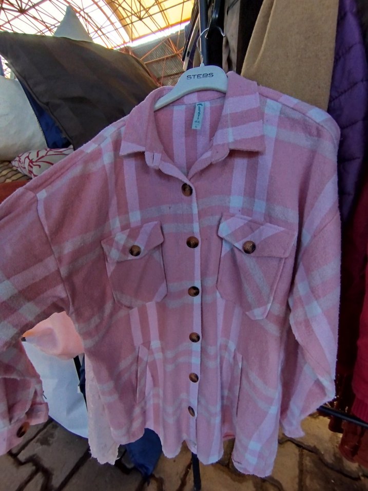 Pembe Düğmeli Midi Kadın Gömlek - Görsel 5