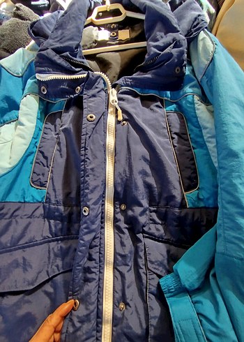 Erkek  Mavi Kapüşonlu Fermuarlı Mont - Görsel 4