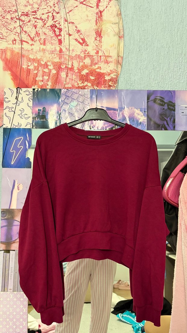 Bordo Oversize Bisiklet Yaka Sweatshirt — görsel 2/3