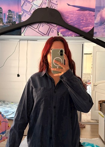 Zara Koyu Lacivert Oversize Gomlek