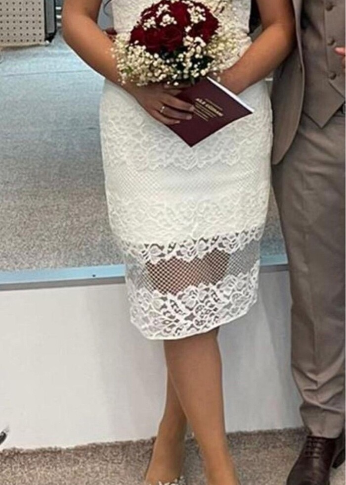 Dantelli Zarif Nikah Mezuniyet Elbisesi - Görsel 3