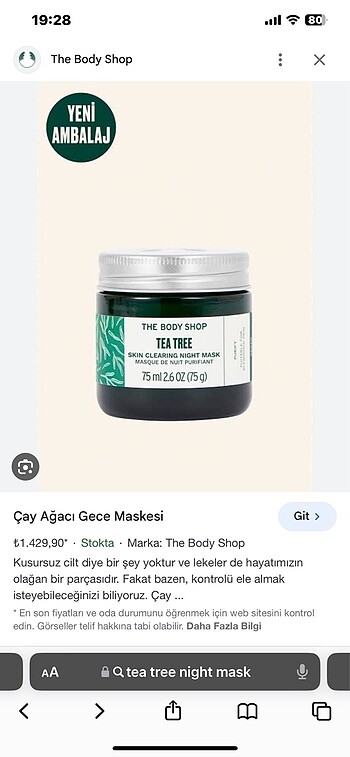 Beden Renk Tea Tree Çay Ağacı Gece Maskesi