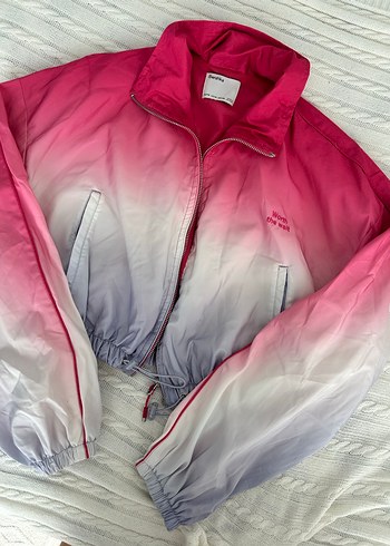 m Beden Pembe Tie-Dye Fermuarlı Rahat Ceket