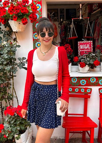 Trendyol & Milla Kırmızı Puantiyeli Mini Triko Etek