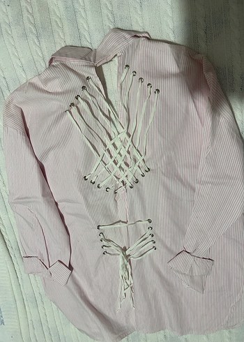 Düğmeli, Kısa Kollu, Pamuklu Pembe Gömlek - Görsel 2