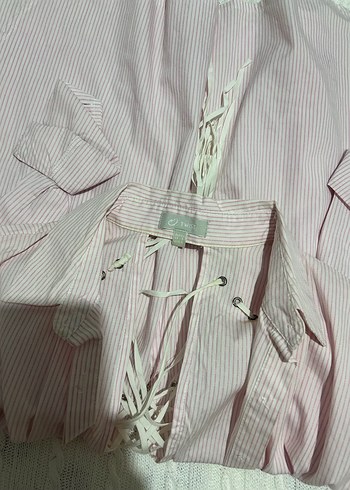 Düğmeli, Kısa Kollu, Pamuklu Pembe Gömlek - Görsel 3