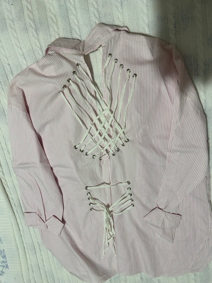 Düğmeli, Kısa Kollu, Pamuklu Pembe Gömlek - Görsel 2