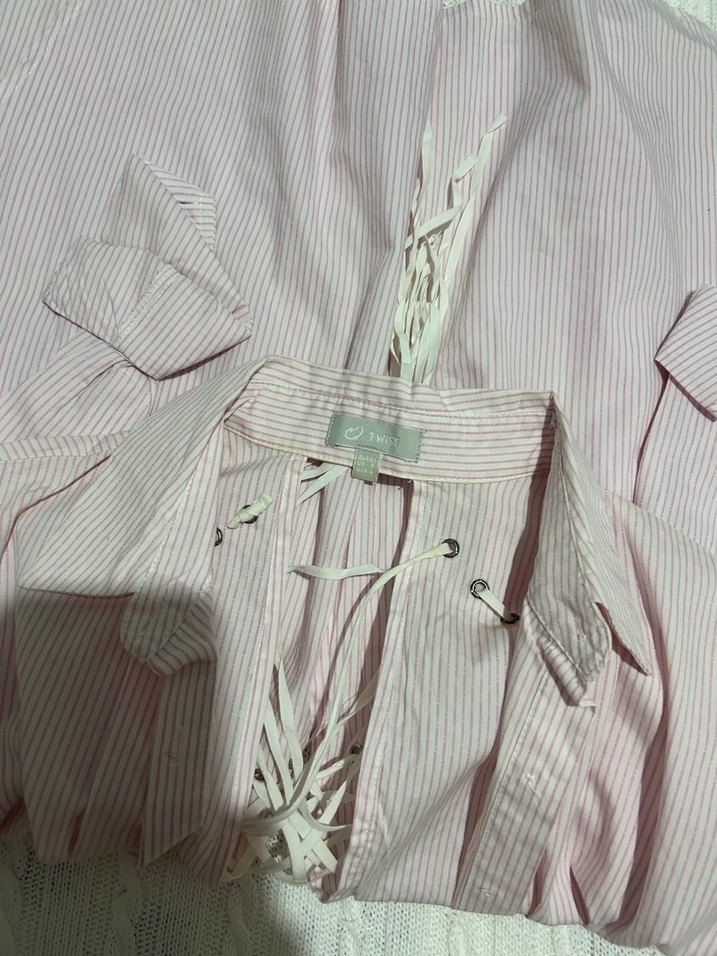 Düğmeli, Kısa Kollu, Pamuklu Pembe Gömlek - Görsel 3