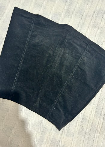 Düğmeli Siyah Süet Mini Etek - Görsel 2