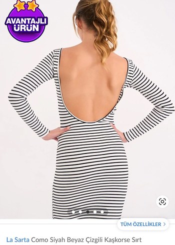 La Sarta Siyah Beyaz Çizgili Uzun Elbise - Görsel 2