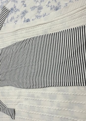 La Sarta Siyah Beyaz Çizgili Uzun Elbise - Görsel 3