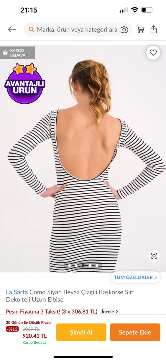 La Sarta Siyah Beyaz Çizgili Uzun Elbise - Görsel 2