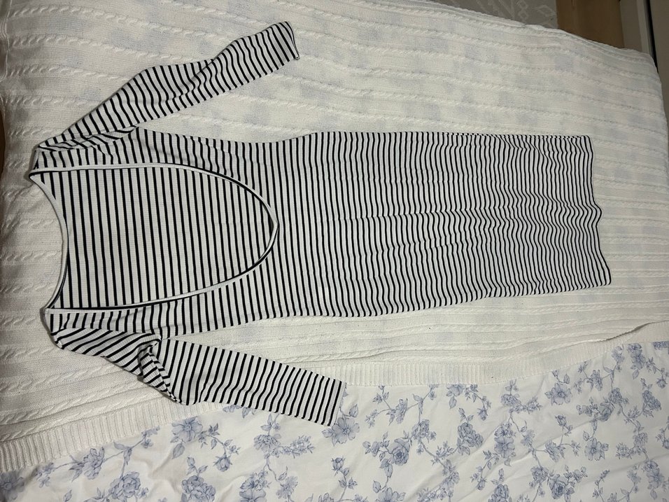 La Sarta Siyah Beyaz Çizgili Uzun Elbise - Görsel 4