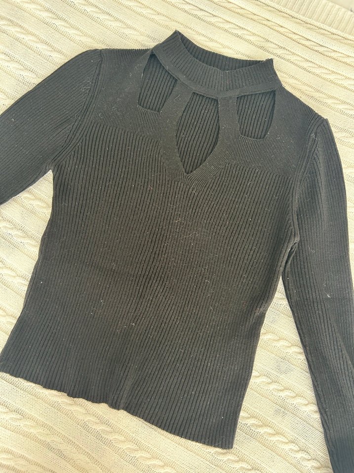 Siyah Triko Yüksek Yakalı Kadın Kazak - Görsel 2