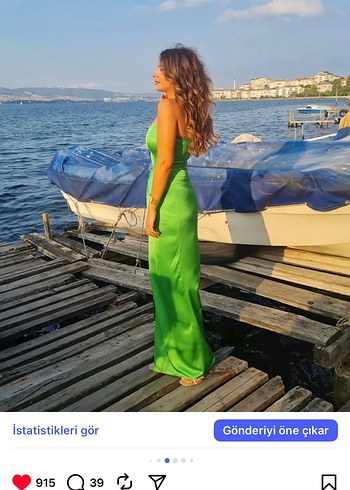 Yeşil Drapeli Uzun İpek Etek büstiyer - Görsel 3