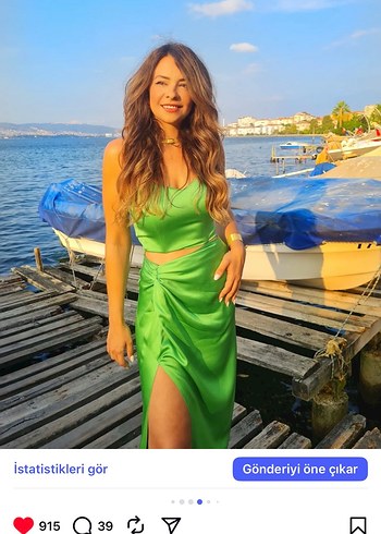 Yeşil Drapeli Uzun İpek Etek büstiyer - Görsel 2