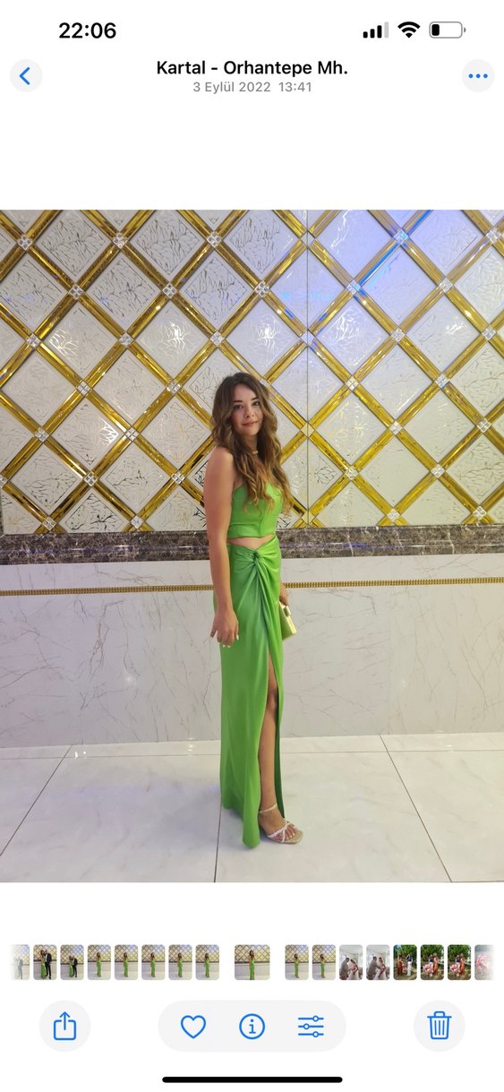 Yeşil Drapeli Uzun İpek Etek büstiyer - Görsel 4