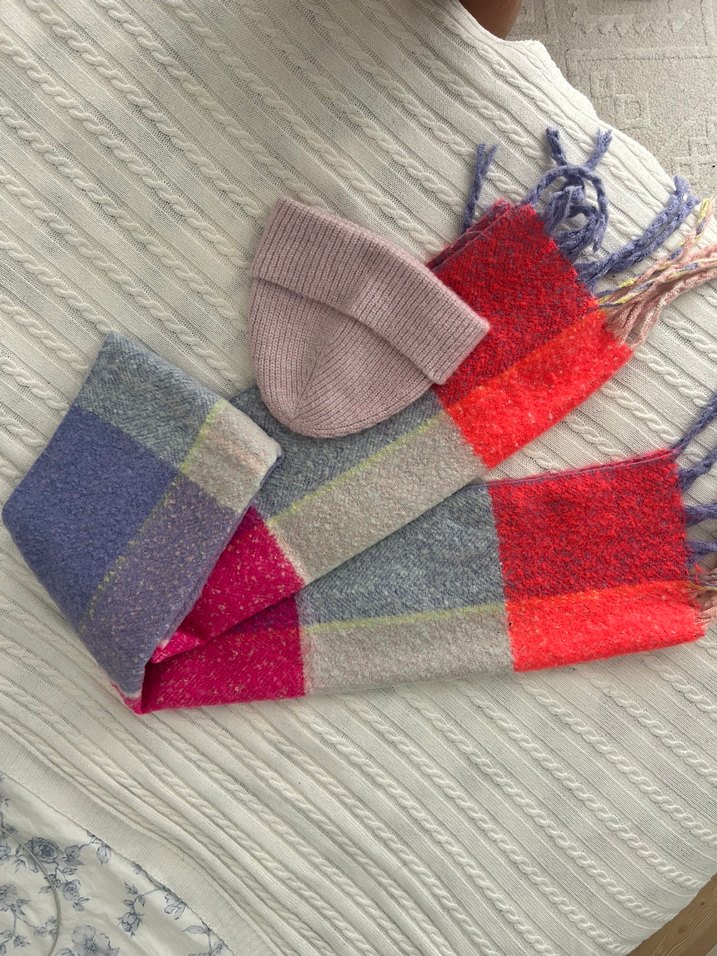 Bayan Çok Renkli Örgü Bere ve Atkı Seti - Görsel 2