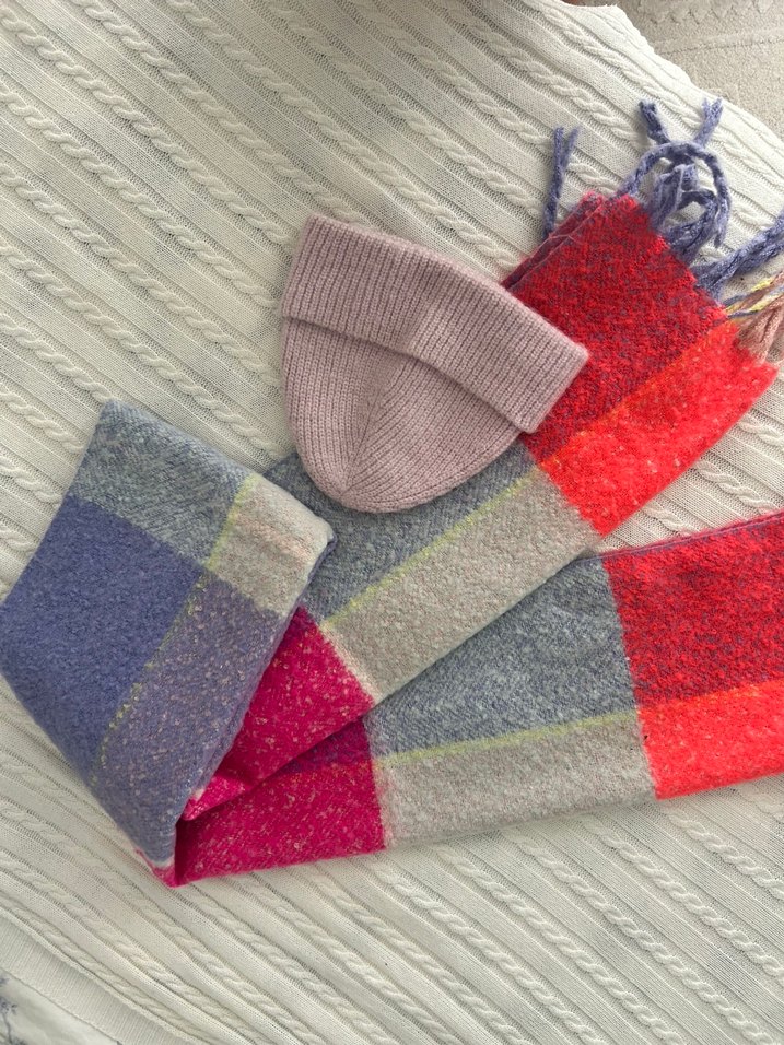 Bayan Çok Renkli Örgü Bere ve Atkı Seti - Görsel 3