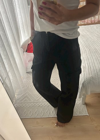 36 Beden Siyah Kadın Denim Geniş Paça Pantolon