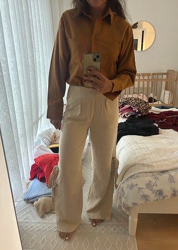 Oxxo Düğmeli Bej Rahat Kesim Kadın Pantolon - Görsel 2