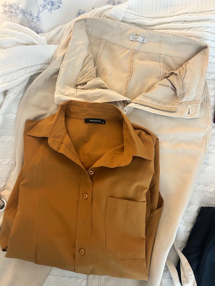 Oxxo Düğmeli Bej Rahat Kesim Kadın Pantolon - Görsel 4