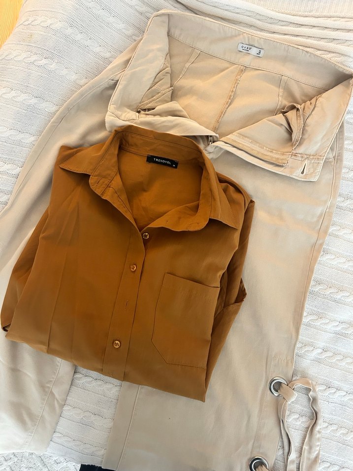 Oxxo Düğmeli Bej Rahat Kesim Kadın Pantolon - Görsel 3