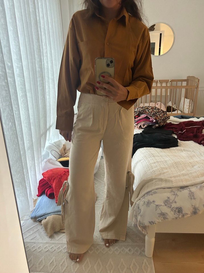 Oxxo Düğmeli Bej Rahat Kesim Kadın Pantolon - Görsel 2