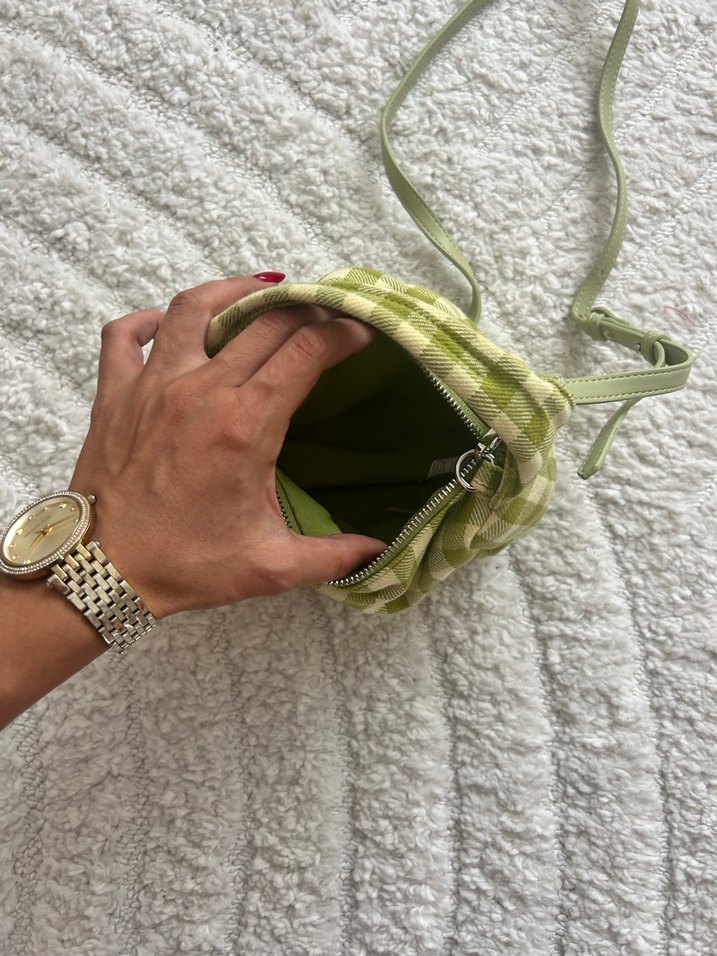 Mango Yeşil Ekose Desenli Fermuarlı Kadın Çanta - Görsel 2