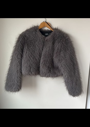 Zara viral kürk Gri Kadın Kısa Suni Kürk Mont