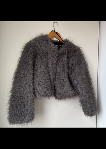 Zara Zara viral kürk Gri Kadın Kısa Suni Kürk Mont