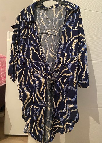 38 Beden mavi Renk Uzun Kollu Bohem Bağcıklı Uzun Kimono