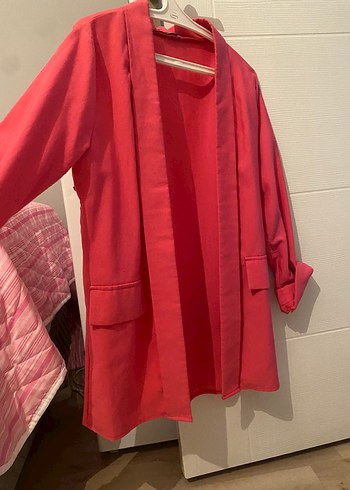 Drapeli Kırmızı Midi Kadın Blazer Ceket
